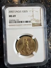 2002 GOLD AMERICAN EAGLE $25 COIN 1/2 OZ NGC MS 69
