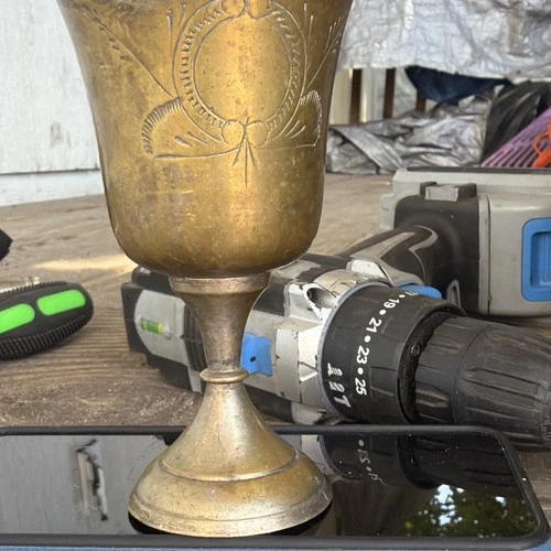 Vintage Engraved Brass Goblet Chalice Metal Cup - Engraved Brass Chalice
