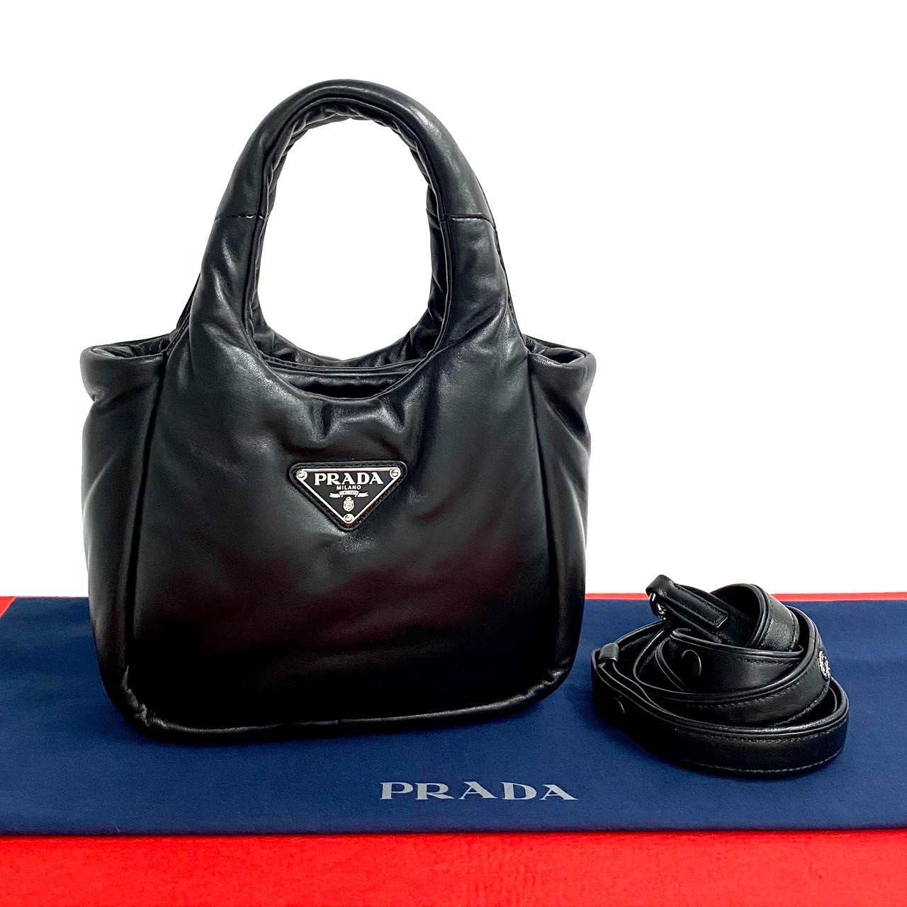 PRADA Soft padding Triangular logo Shoulder Bag l… - image 1