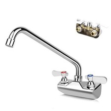 Leak-Free Commercial Sink Faucet 12" Swivel Spout, Wall 4" center 12" spout