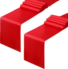 2 Pack Red Satin Table Runner 12 X 108 Inch, Smooth Table Runners for Wedding Ba