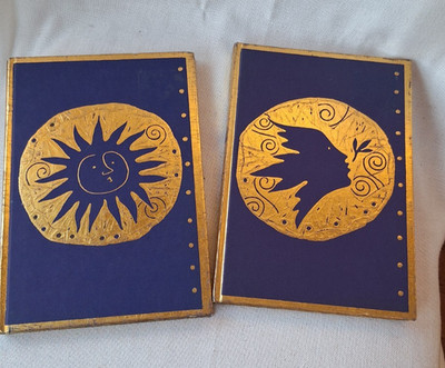 2 Journals Hardcover Blank Page Purple & Gold Celestial, Boho, Travel Notebook
