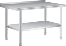 60"x24" Stainless Steel Prep Table Work Table with Backsplash  Adjustable Shelf