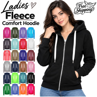 Damen Frauen Fleece Reißverschluss Hoodie Sweatshir Kapuzenoberteil (S-2XL)