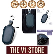 Luxury Blue Leather Key Fob Cover For Remote Keys - Universal Fit Signal Block
