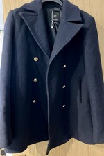 MANGO Navy Double Breasted Coat with Gold Buttons / Italian Wool - Women Size M