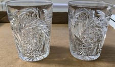 Pinwheel  & Fan Cut Crystal Glass 4&rdquo; Set Of Two Vintage