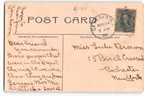 Postcard State Normal School Geneseo NY 1908 Postmark Handwriting Border - Picture 2 of 2