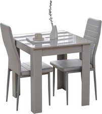 Modern 3-Piece Dining Set, Wooden Square Table with 2 Leather Chairs for Small S