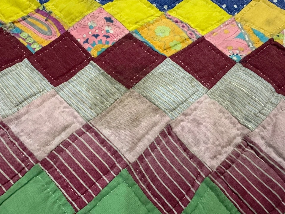 Colcha antigua hecha a mano del siglo XIX con retazos colchas coloridas para vivir en el hogar Foto 2 de 4