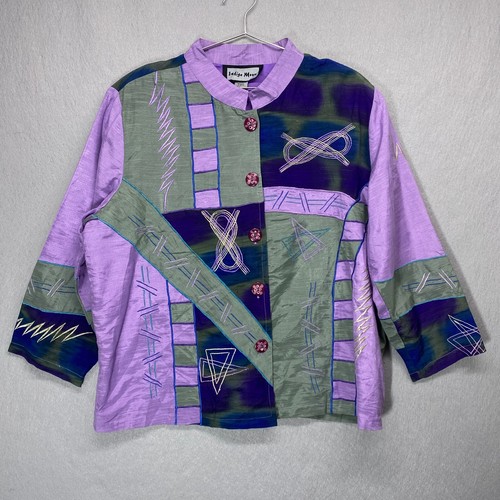 Indigo Moon Blazer Jacket Womens XLarge Purple Artsy Button Up Geometric