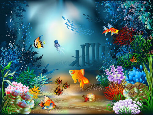 10x8FT Vinyl Colorful Underwater World Fish Plants Background Studio Backdrop LB - Afbeelding 1 van 8