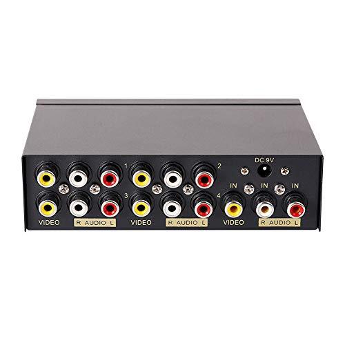 Powered 4 Way 3 RCA Splitter Box 1 in 4 Out Composite Video Powered 4 Way 3 RCA Splitter Box 1 in 4 Out Composite Video