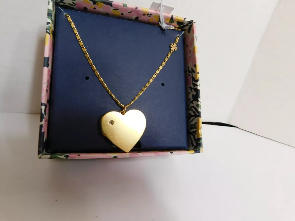 TORY BURCH Brand new heart locket pendant necklace hold 2 photos inside