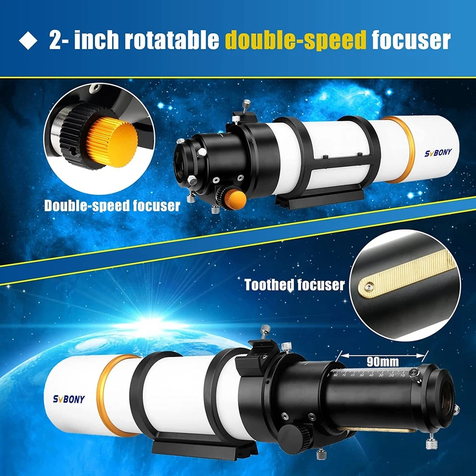 SVBONY SV48P Telescope - 90mm Aperture F5.5 Refractor OTA - Deep Sky Astrophotog - Image 3 of 4