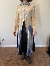 Vintage Parallele Duster Robe Size medium Blue cream white lace