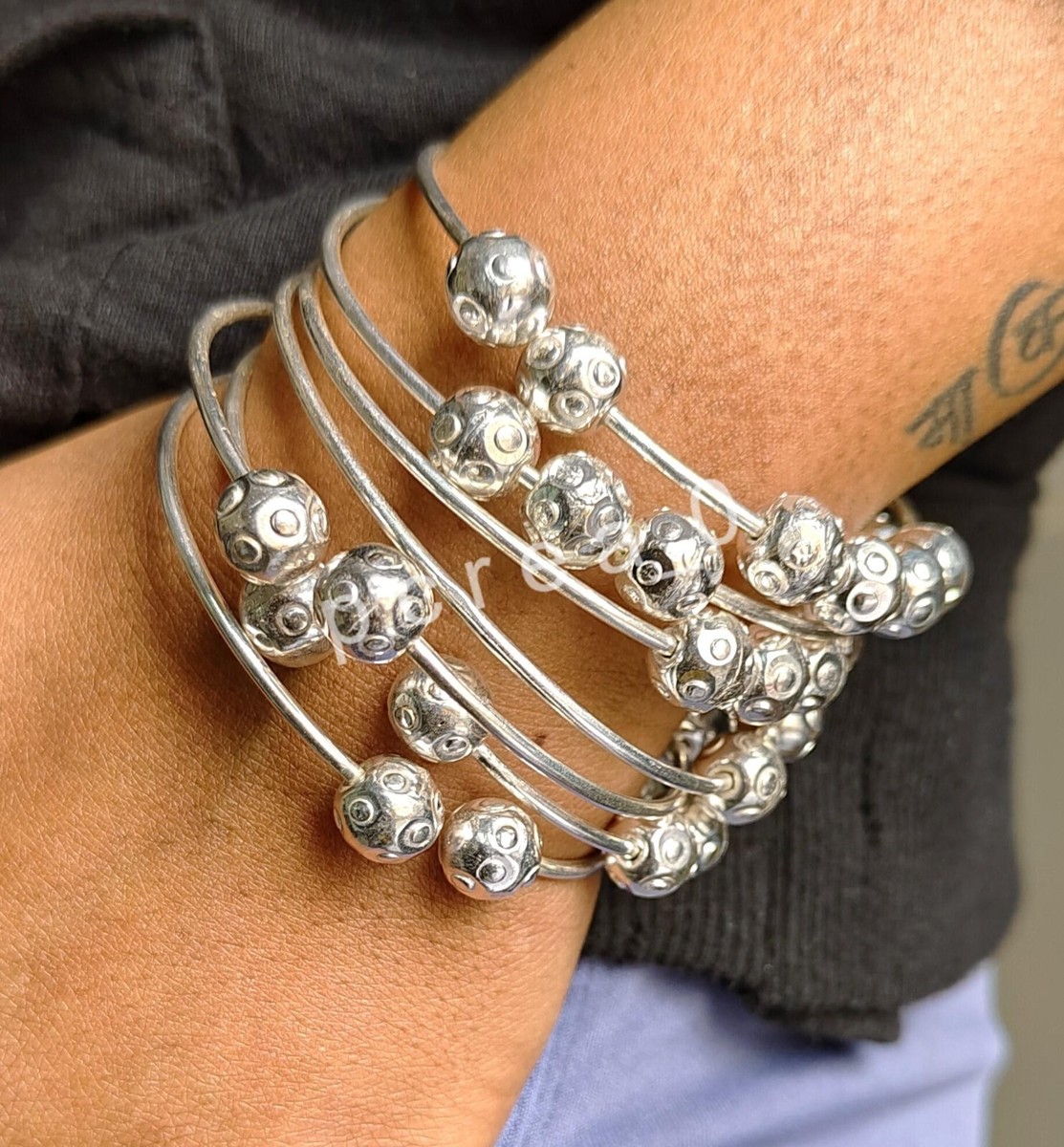 5 PCs. 925 Sterling Silver bangles, Adjustable bangle 10MM