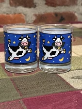 Anchor Hocking Glass Co. Cow Jumps Over The Moon 2 Shot Glasses Candle Holder