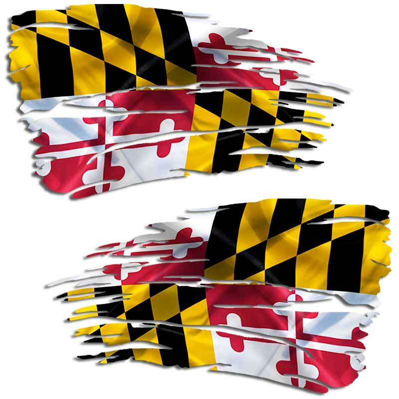 Maryland State Tattered Flag Decal MD Crab Distressed Car Truck Window Sticker