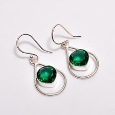 Gift For Women Drop/Dangle Earrings 925 Sterling Silver Emerald Gemstone