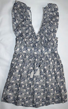 ANTHROPLOLOGIE Blue & White Floral Sleeveless Tassel Ties Mini Dress Womens S