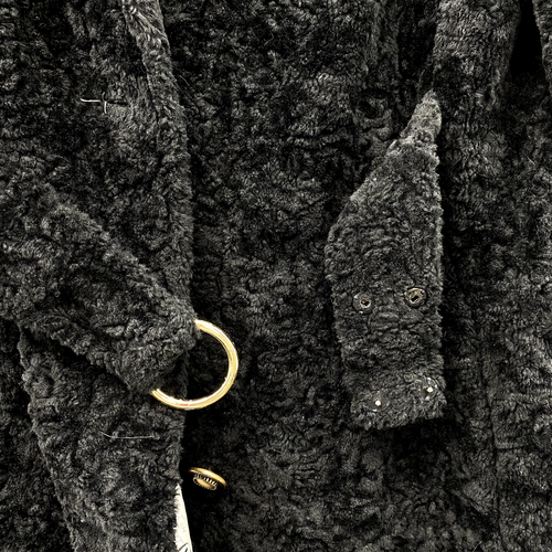 Vintage Faux Fur Coat Women's Medium Black Cinched Trench Academia Classic Chic - Picture 5 of 15