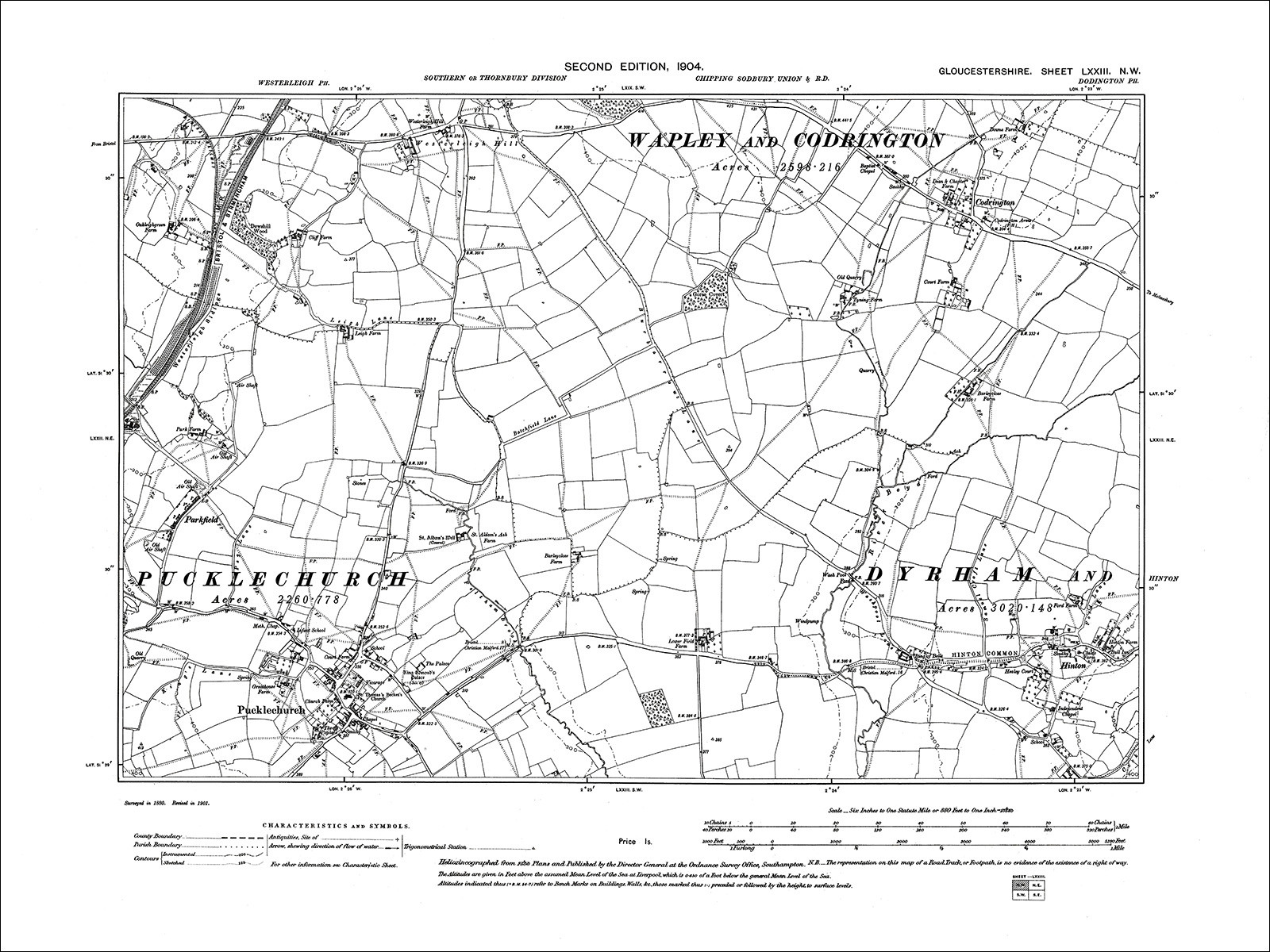 Pucklechurch, Hinton, Old Map Gloucestershire 1904 73NW eBay