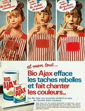  publicité Advertising 0522 1970  lessive Bio Ajax  baril & paquet  taches rebel