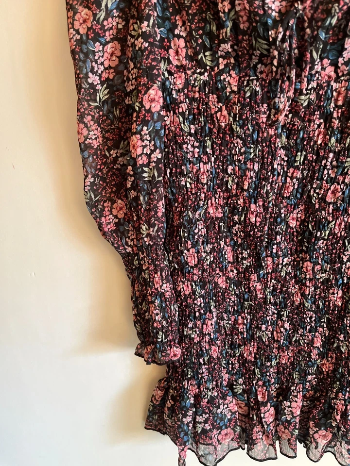 Forever 21 Womens Small Black Pink Ruched Babydoll Lined  Dress Y2K Tropical - Image 4 of 4