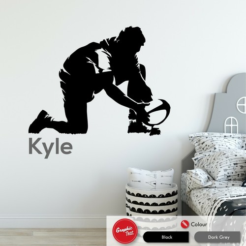 Rugby Personalised Wall Art Sticker Childrens Sports Bedroom Vinyl Decal - Picture 5 of 14