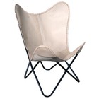 64HS Genuine Leather Butterfly Chair Folding Lounge Modern Sling Accent Seat