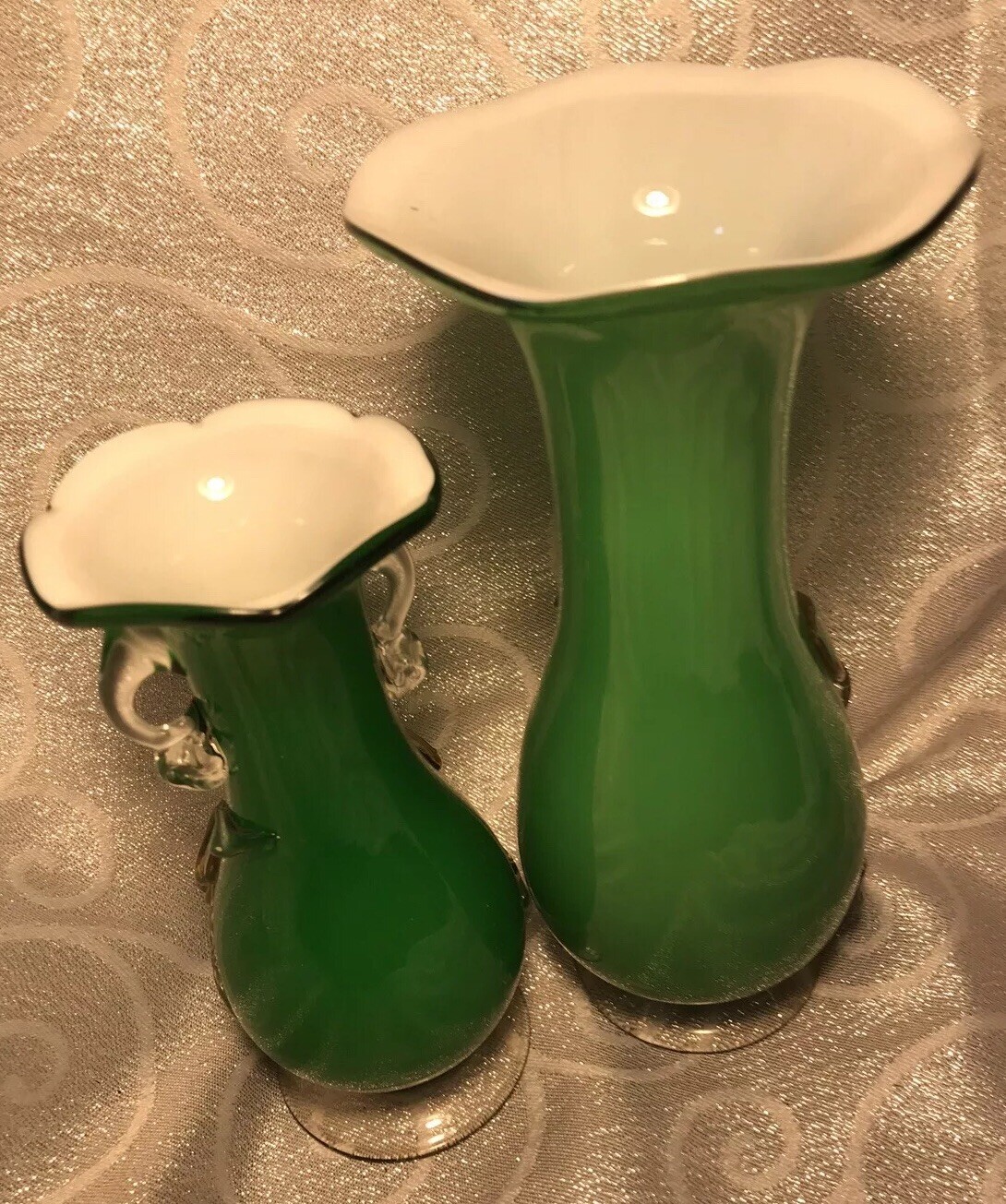 VINTAGE RETRO PAIR OF GREEN FLORAL MURANO VASES eBay