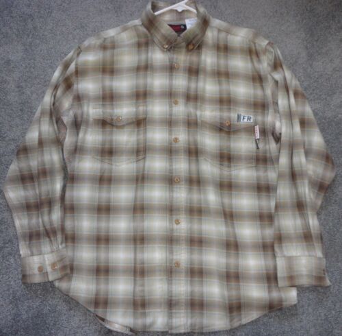 Wolverine Flame Resistant Mens Long Sleeve Shirt XL Brown Plaid FR CAT 2 Welding