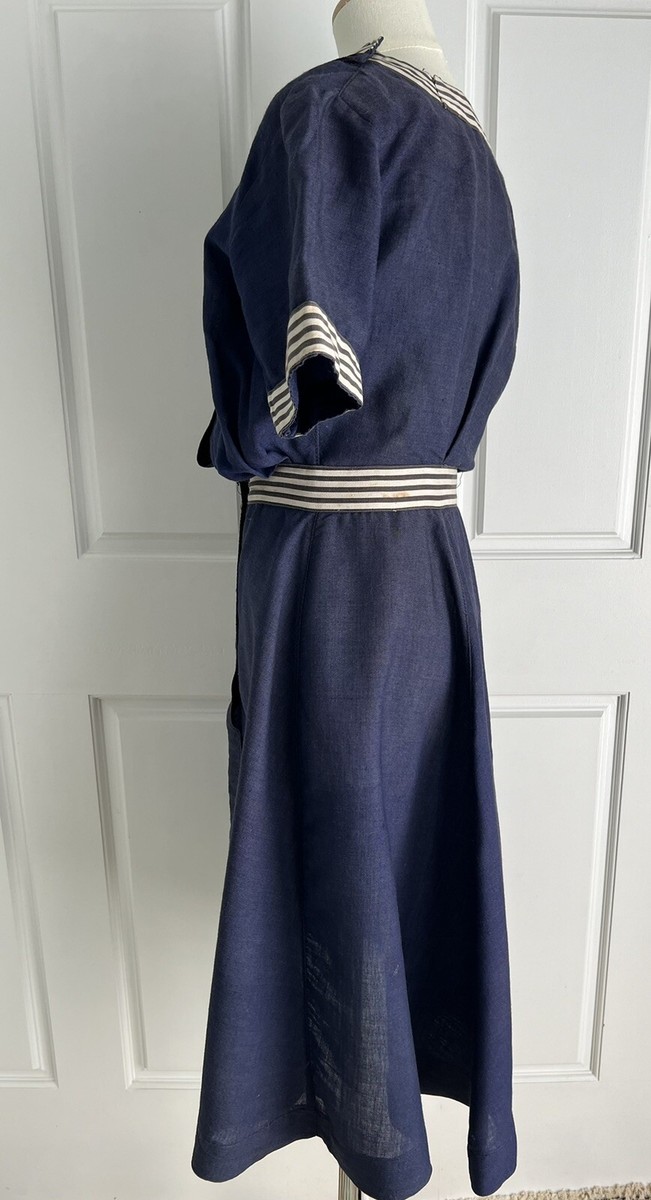 Antique Vintage Edwardian Blue Linen Swimsuit Bathing Costume