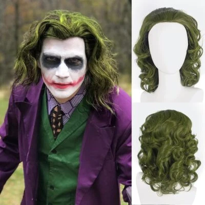 Halloween Joker Perücke Herren Grün Clown Cosplay Kostüm Zubehör Lockig Kurz ...