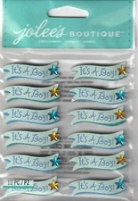 Jolee's Boutique 3D Stickers IT'S A BOY BANNER REPEATS 98093 Fast FREE Ship!