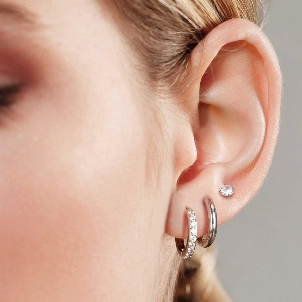 Surgical Steel Earrings Sets for Multiple Piercing Lightweight Small Huggie H... - Image 4 of 4