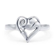 Mother  Child Heart Oxidized Ring 925 Sterling Silver 11mm