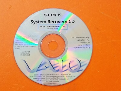       Sony System Recovery CD PCV-RZ10/RX800 Series CD#1 Version V70.0