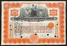 Marconi Wireless Telegraph Co. 1912 Stock Certificate #X464 "Bernhard, Scholle"