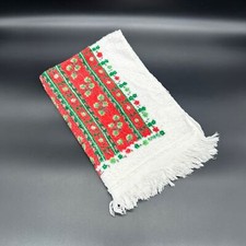 Vintage Hand Towel Cannon Floral Red Green Cotton Made In USA Fringe Christmas