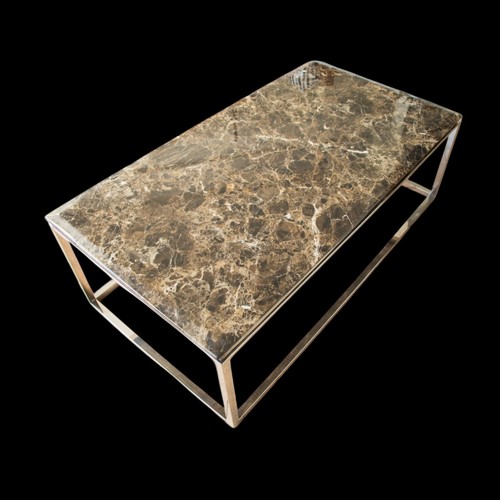 Hemin Stainless Steel Coffee Table with Brown Marble Top - Picture 7 of 7
