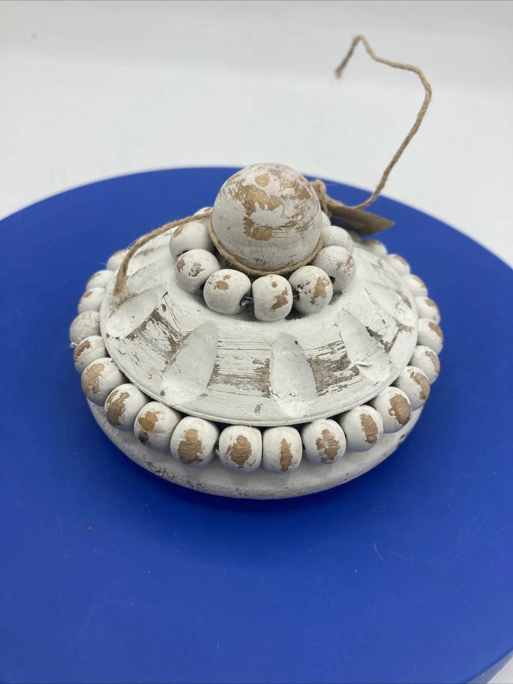 Mudpie Wooden Candle Topper Shabby White Washed Chic For 3” Jar Farmhouse - Image 3 of 4