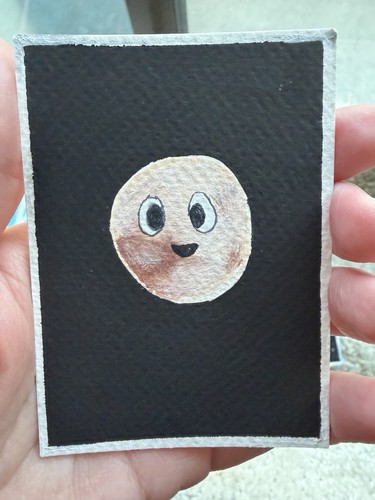 ACEO Original Mini Art Card, Solar System, Pluto, Gouache, SamanthaSonet.Art