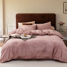 Cottonight Pink Velvet Comforter Set Cal King, Dusty Pink Flannel Bedding Soft