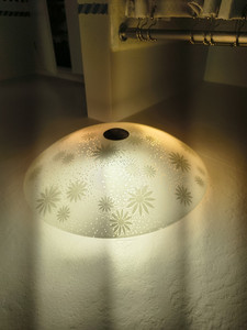 Flush Mount Ceiling Light White Glass Bowl Shade Starburst Pattern Warm White
