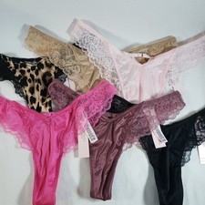 Victoria's Secret Rose Lace-Trim High-Leg Thong Panty Smooth Satin