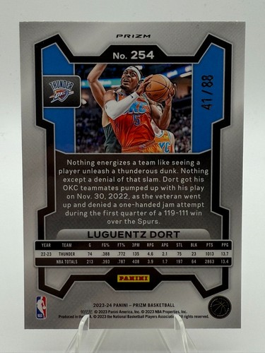 2023-24 Panini Prizm - Luguentz Dort #254 Scelta Red Prizm /88 Thunder - Foto 2 di 2