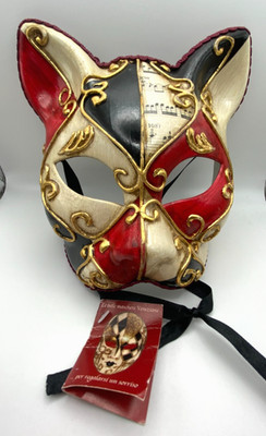 NEW Le Belle Italian Venetian Cat Mask: Masquerade, Harlequin, Hand-Painted NEW