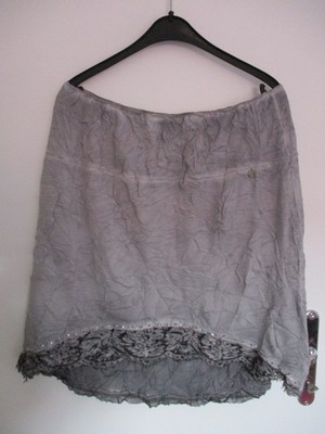 Tredy Rock Grau mit Crashoptik Strass und Spitze Gr 44 Viskose Polyester